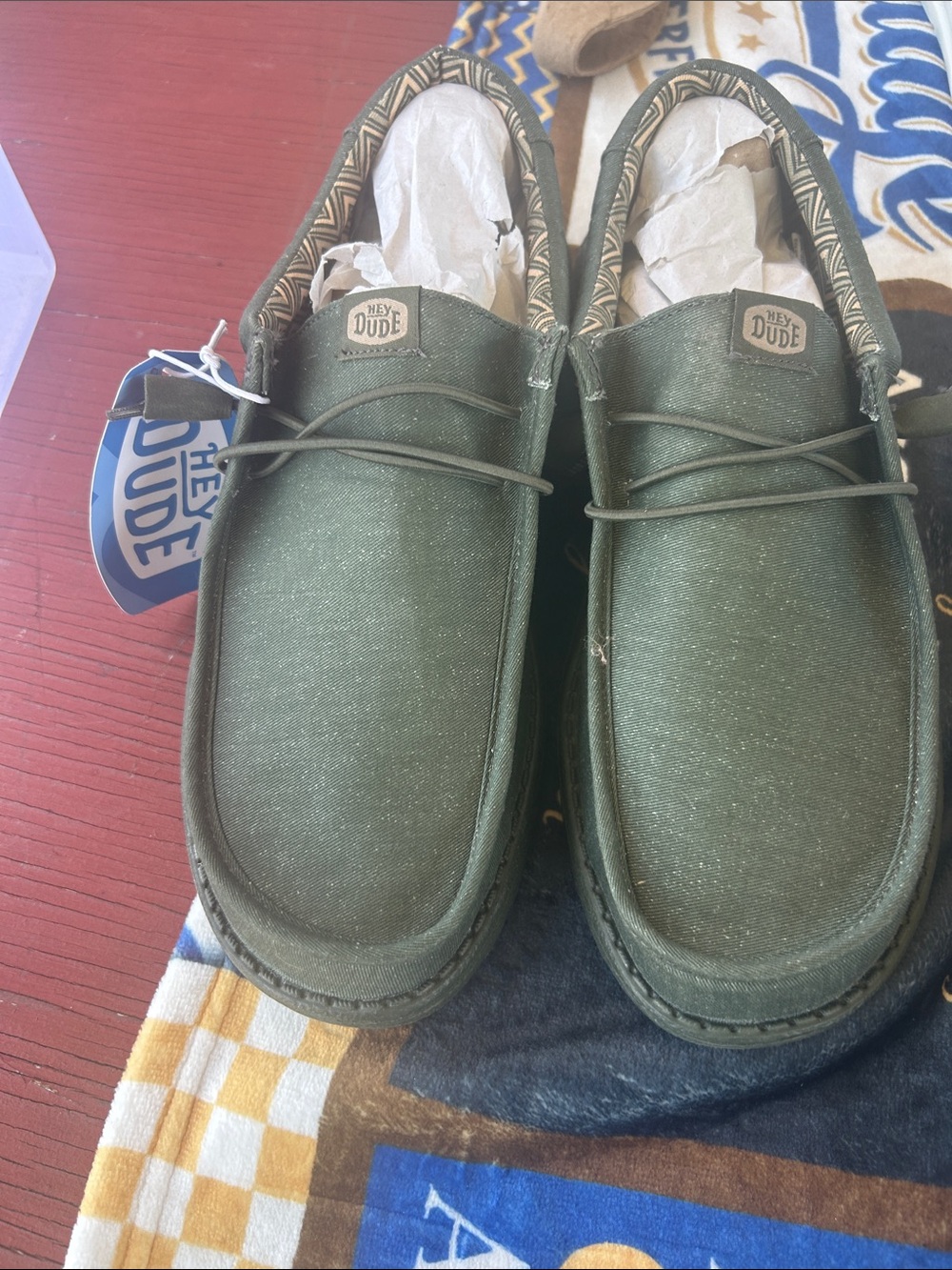 Hey Dude Men's Olive Green Canvas Slip-On Loafers
